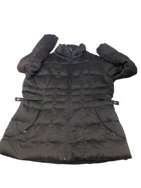 Calvin Klein Womens Black Quilted Puffer Coat Faux Fur 50% Duck Lining Size L